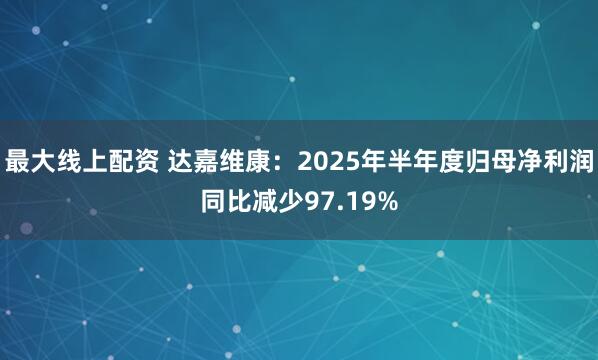 最大线上配资 达嘉维康：2025年半年度归母净利润同比减少97.19%
